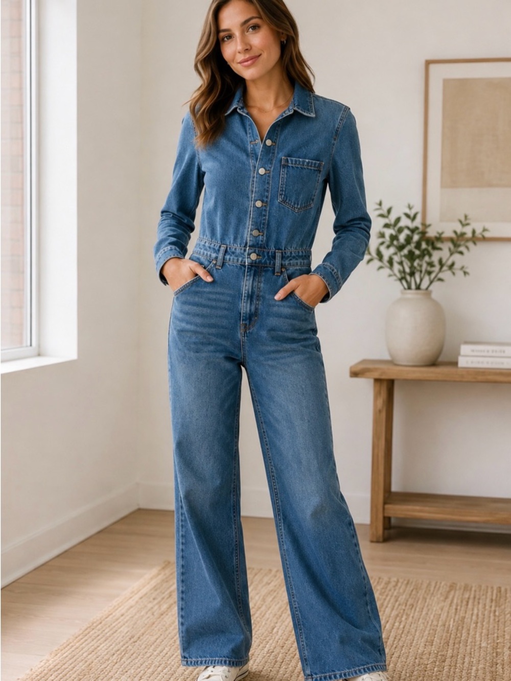 Zara Blue Denim Wide-Leg Jumpsuit size xs